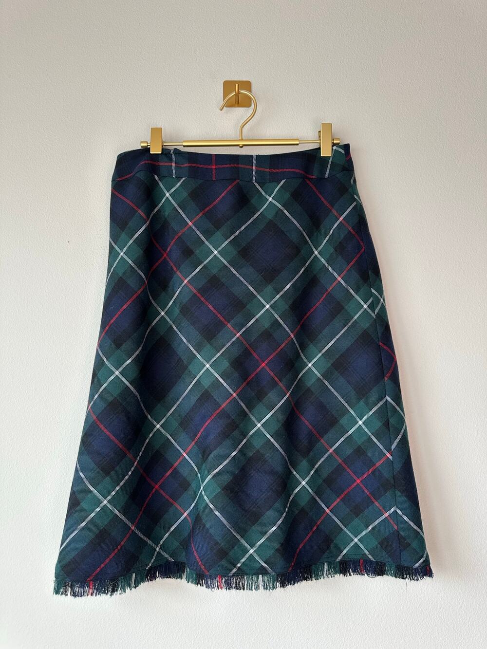 Vintage Chadwicks Plaid Wool Blend Skirt Fringe Hem Preppy Dark Academia Size 10